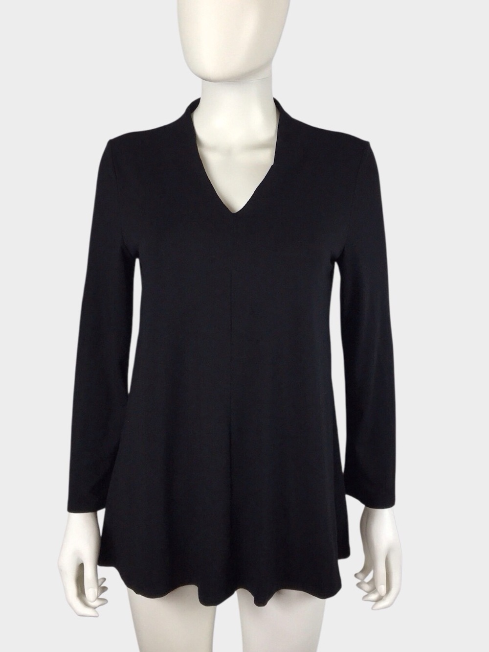 Eileen Fisher Black V-Neck Tunic Top Long Sleeve Swing Relaxed Top